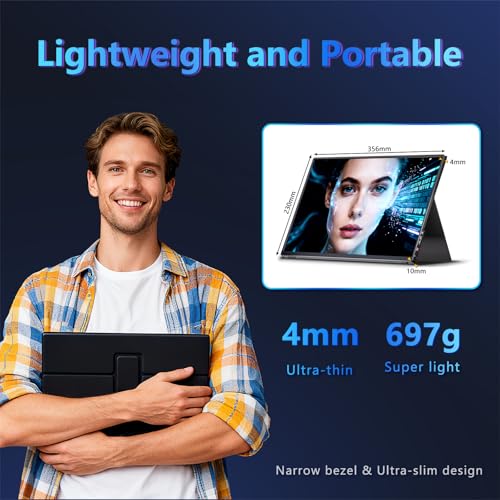 Image of 16 Inch Portable Monitor for Laptop and Gaming, 165Hz 450 Nit 100% sRGB | External Second Screen with Stand, HDMI Type-C, Compatiable Mac Xbox PS5, Eye Care, Ultra-Slim Aluminum Alloy Body
