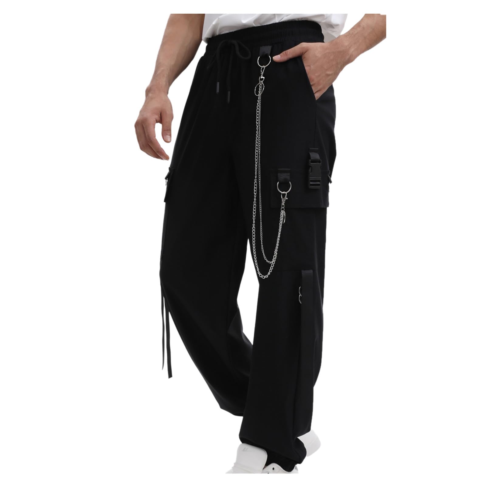 Pantaloni cargo da uomo Techwear Streetwear Gothic Punk Pantaloni Baggy Elastico in vita con coulisse Pantaloni cargo con catena