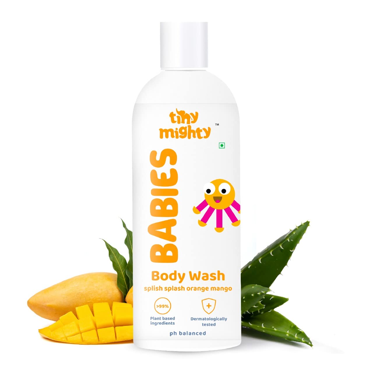 Tiny Mighty Baby Body Wash 200 ml, Tear Free, Mango, Orange & Aloe Vera Extract, Plant Based And Natural, Ph balance, Dermatologically Tested