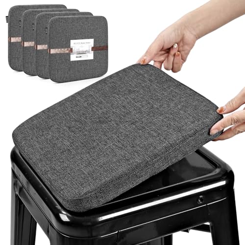 Image of BUYUE Friendly Woven Fabric Magnetic Bar Stool Cushions Set of 4, Enhanced Anti-Slip Breathable Small Chair Seat Pads for Cafe Bistro Stackable Metal Stools (Square, Dark Gray, 4 Counts)