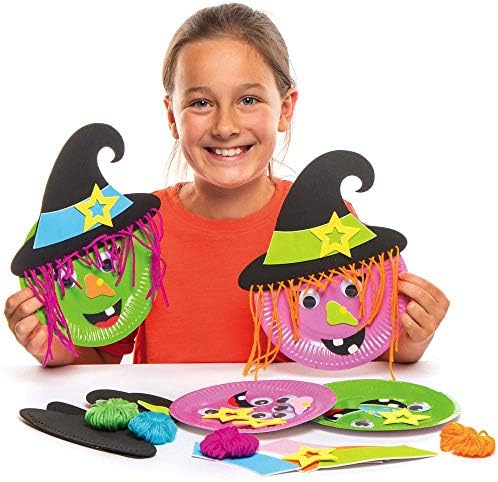 Baker Ross AX221 Witch Plate Decoration Kit - Pack of 4, Halloween Craft and Decoration Kit for Kids, Kid Arts and Crafts