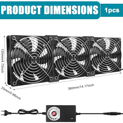 3 x 120mm Gehäuselüfter, 12V PC Lüfter mit Geschwindigkeitskontrolle, AC 100-240V Ventilator Dual Kugellager, Axiallüfter, Lüfter Leise für PC Laptop, TV, Router, Chassis Cabinet Server (3 x 120mm)