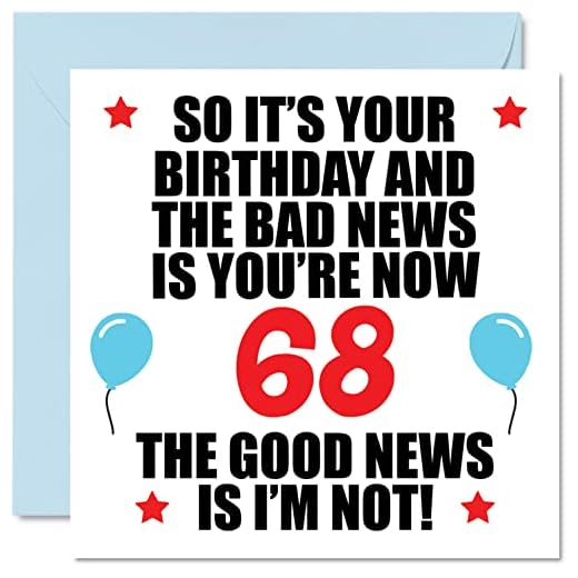 Divertida tarjeta de cumpleaños 68 para hombres y mujeres, tarjetas de felicitación de cumpleaños para papá de 68 años, mamá, tía, 145 mmx145 mm, sesenta y ocho tarjetas de felicitación de 68 años
