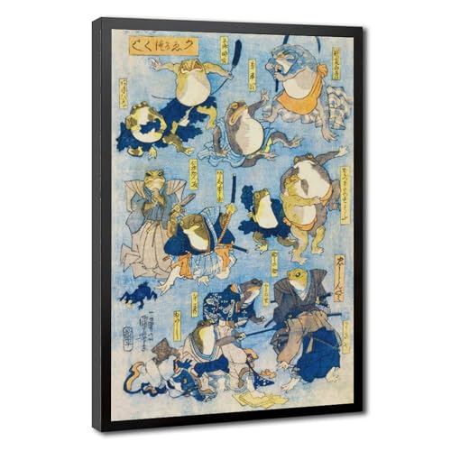 Toile Kabuki grenouilles Kuniyoshi : rompez la monotonie avec ce cadre suspendu