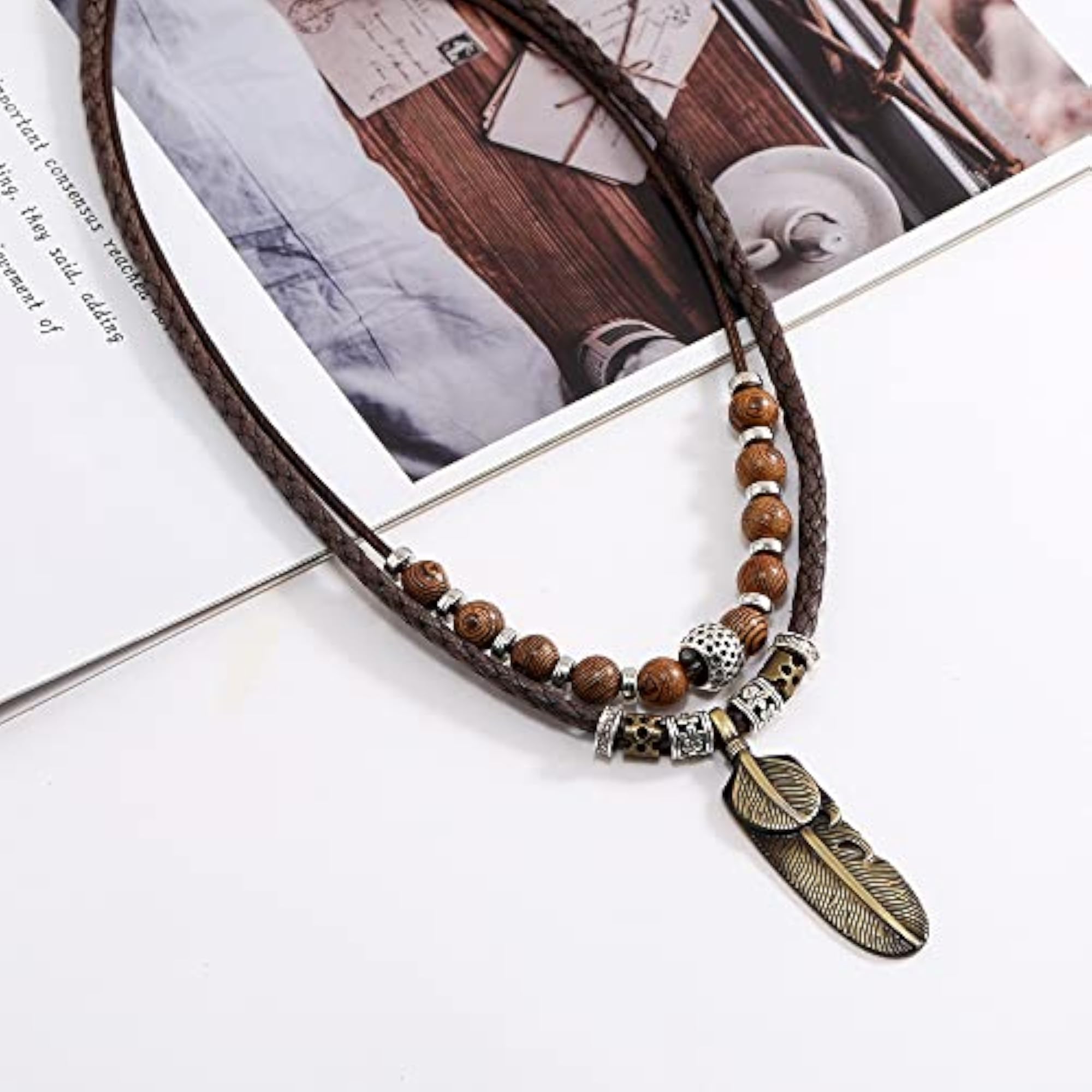 Men's Vintage Style Double Layers Braided Leather Tribal Necklace