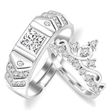 Tobestu Platinum Plated Zircon Couples Matching Promise Ring for Women, Men, Her, Him Set of 2 Pieces Adjustable Valentine's Day Rings Set for Girlfriend and Boyfriend YA4747
