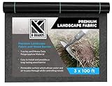 K-Brands Landscape Fabric 3 ft X 100 ft – 5oz Heavy Duty Weed Barrier and Blocker – Geotextile Fabric Ground Cover for Outdoor Gardening with High Permeability and Easy Setup