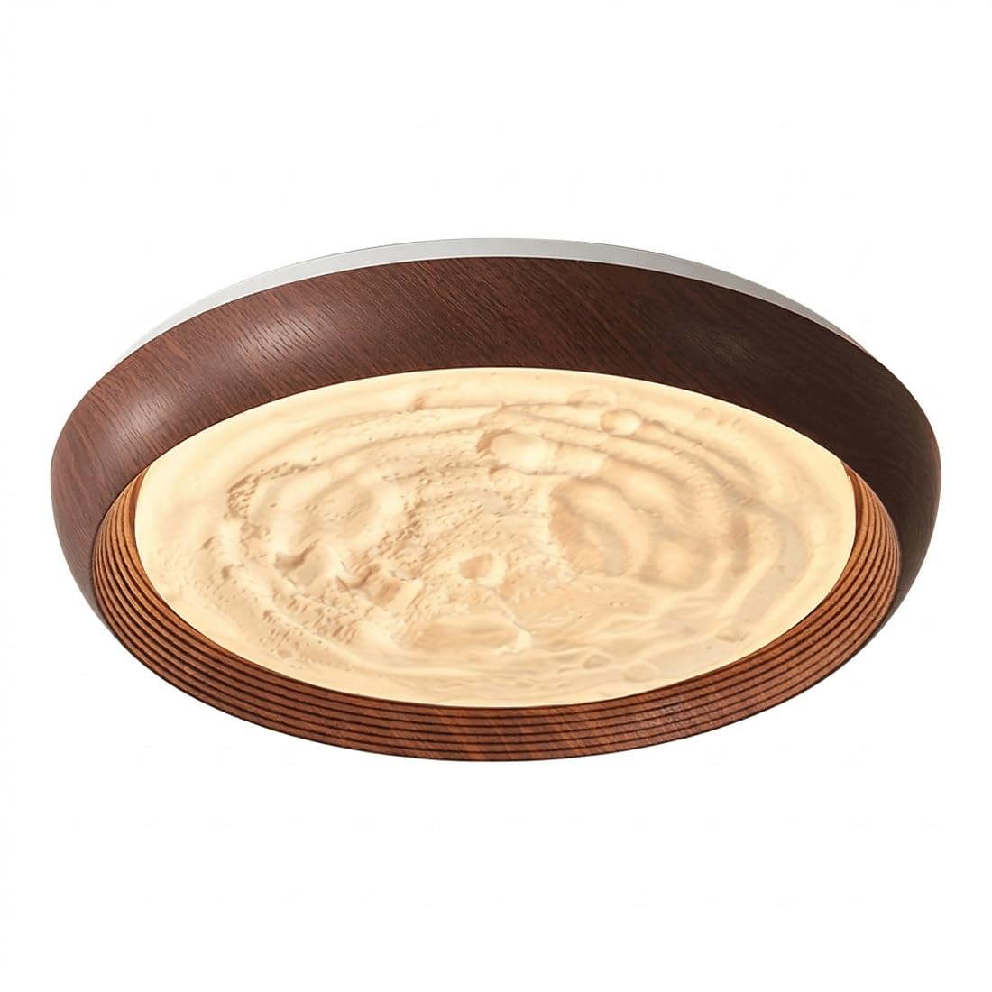 Retro Modern Style Ceiling Light, Walnut Finish Wood Color, Moon Surface Crater Texture Shade, Plafond, Flush Mount, Semi-Flush Mount, Overhead Fixture for Bedroom, Study, Home(19.69in(50cm))
