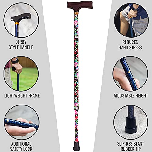 Dmi Lightweight Aluminum Walking Cane With Derby-Top Handle, Floral #TOP6