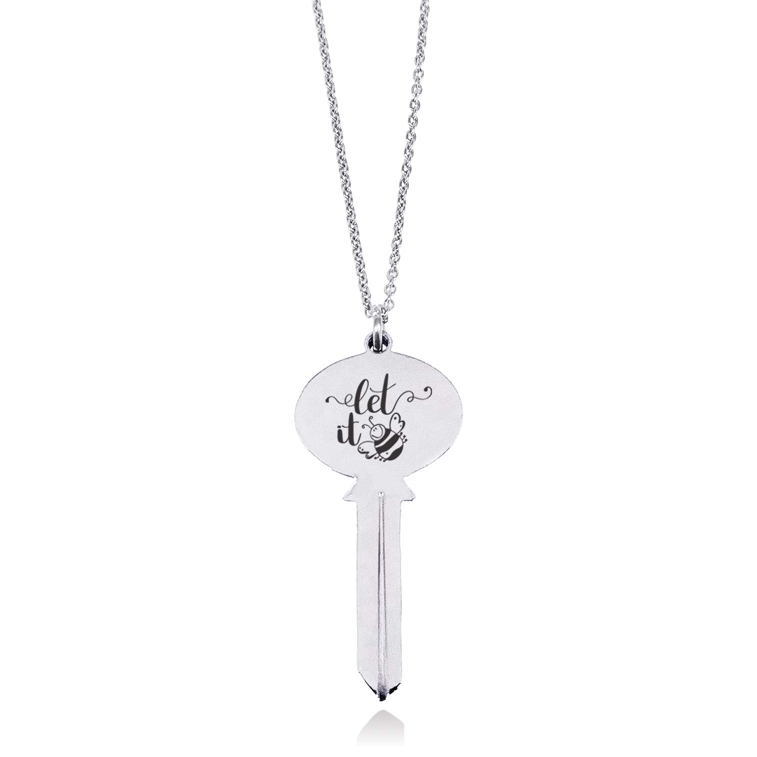 Tioneer Stainless Steel Let it Bee Oval Head Key Charm Pendant Necklace