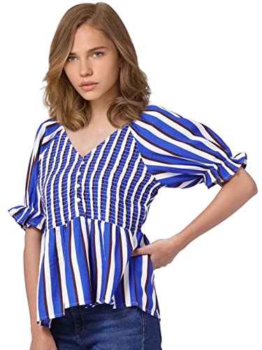 Image of ONLY Women's Polyester Regular Fit Blue Top X-Large