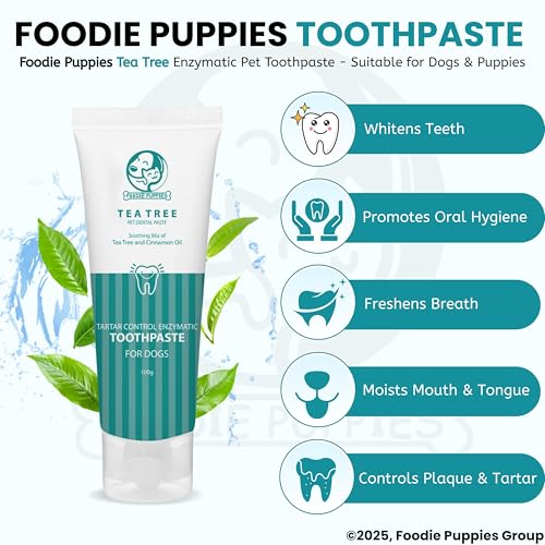 Image of Foodie Puppies Dental Care Tea Tree Toothpaste for Dogs - 100g with Soothing Mix of Tea Tree and Cinnamon Oil | Tartar Control Enzymatic Toothpaste Suitable for All Dogs and Puppies