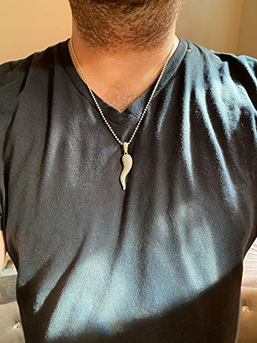 Harlembling Solid 925 Sterling Silver - Natural Or 14K Gold Finish - Italian Lucky Horn Cornicello Pendant - Large 2" Iced Hip Hop Piece Great For Any Necklace (14K Yellow Gold) #TOP4
