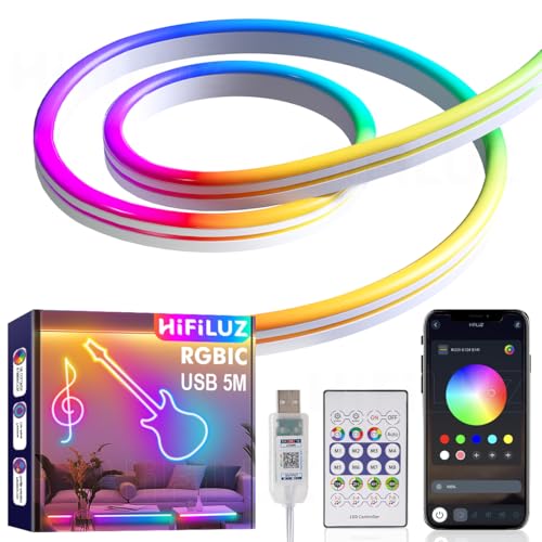 Opiniones de Mangueras de luces LED los mejores 10. 48 Tira Led Neon RGBIC 5M Luces Led Para Cuarto Neon Bluetooth Flex Luz Ambiente Tiras Leds Exterior IP67 Manguera Impermeable led lights Inteligente para Gamer Dinamica Habitacion...