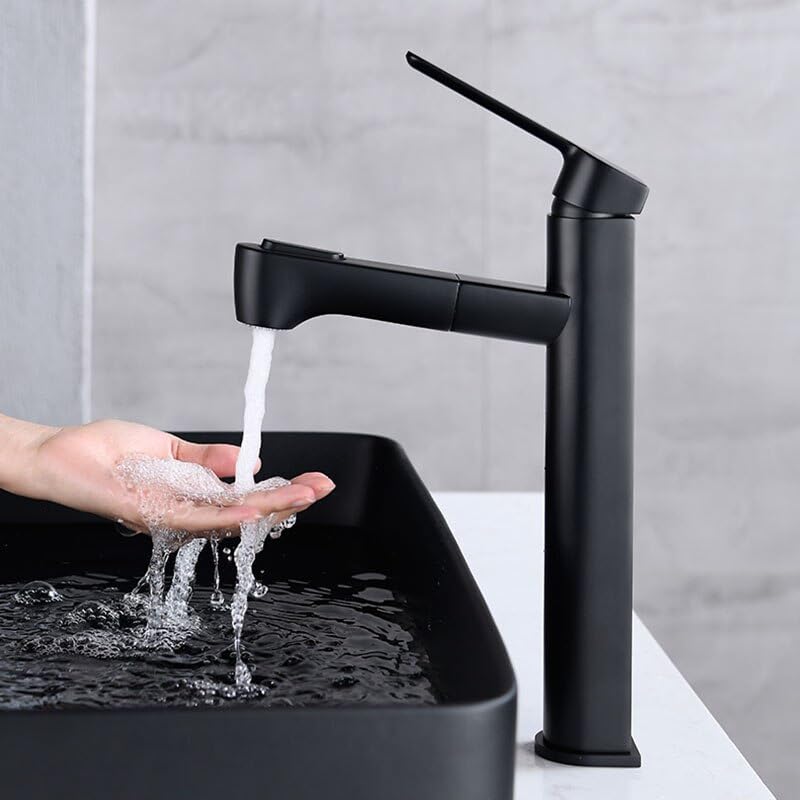Mitigeur de salle de bain extractible noir et chrome robinet lavabo laiton eau chaude