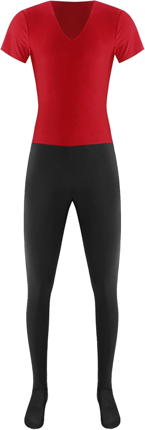 iiniim Mens Ballet Dance Unitard Jumpsuit Contrast Color Slim Fit Footed Jumpsuit Gymnastic Dancewear