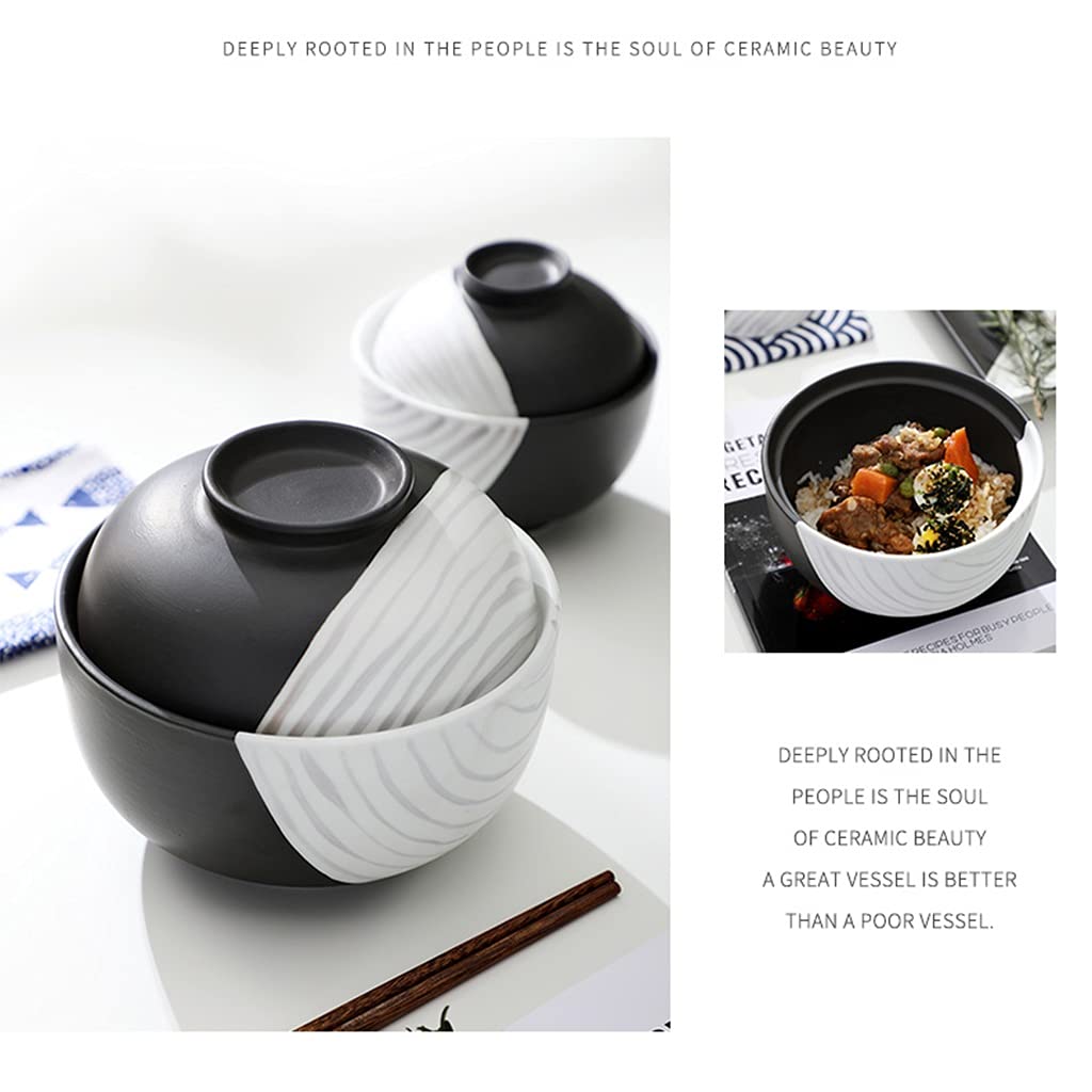Cuenco De Cerámica con Tapa Cuenco De Ramen Estilo Japonés 4.5 Pulgadas, Cuenco De Sopa De 6.5 Pulgadas (Color : Black+White, Size : 11.5 * 10cm)