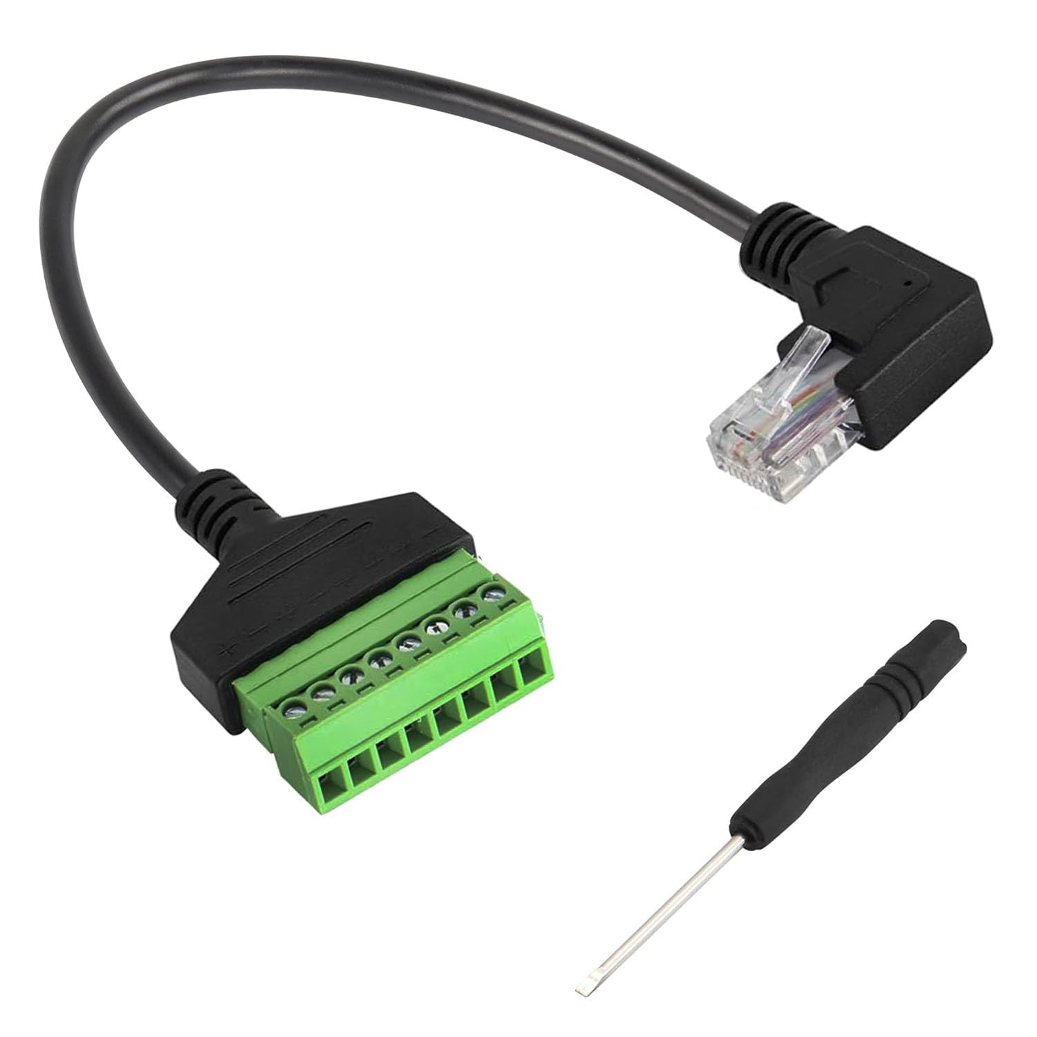 RUNCCI-YUN RJ45 Stecker auf 8 Pins Schraubklemmenblock Adapter, RJ45-Kristallstecker Kabel auf 8 Pins,RJ45-Stecker auf 8P 8C 8Pin Ethernet-Anschluss für CCTV DVR Cat6 Cat5 (30cm Rechtsbiegung)