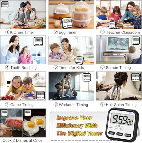 Image of Gadget Deals Magnetic with Hanging Option - Stopwatch for Study | Stopwatch Timer for Study Table | Kitchen Timer | Digital Alarm Clock | Alarm Clock for Bedroom |(AAA Battery not Included)