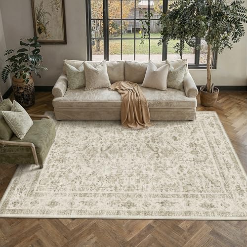 Taupe 5x7 Area Rug Vintage Washable Living Room Carpet Non Slip Bedroom Indoor Office Low Pile Traditional Distressed Retro Accent Rug for Dining Room