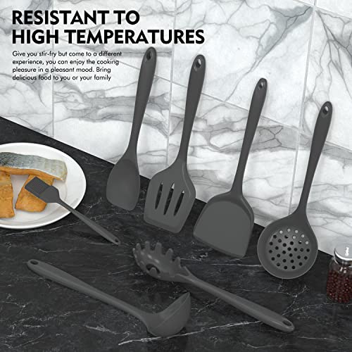 Dishwasher Safe Silicone Cooking Utensils Set - 446°F Heat Resistant Basic Silicone Kitchen Utensils,Turner Tongs, Spatula, Spoon, Brush, Whisk, Gadgets Tools For Nonstick Cookware (Bpa Free - Grey) #TOP6