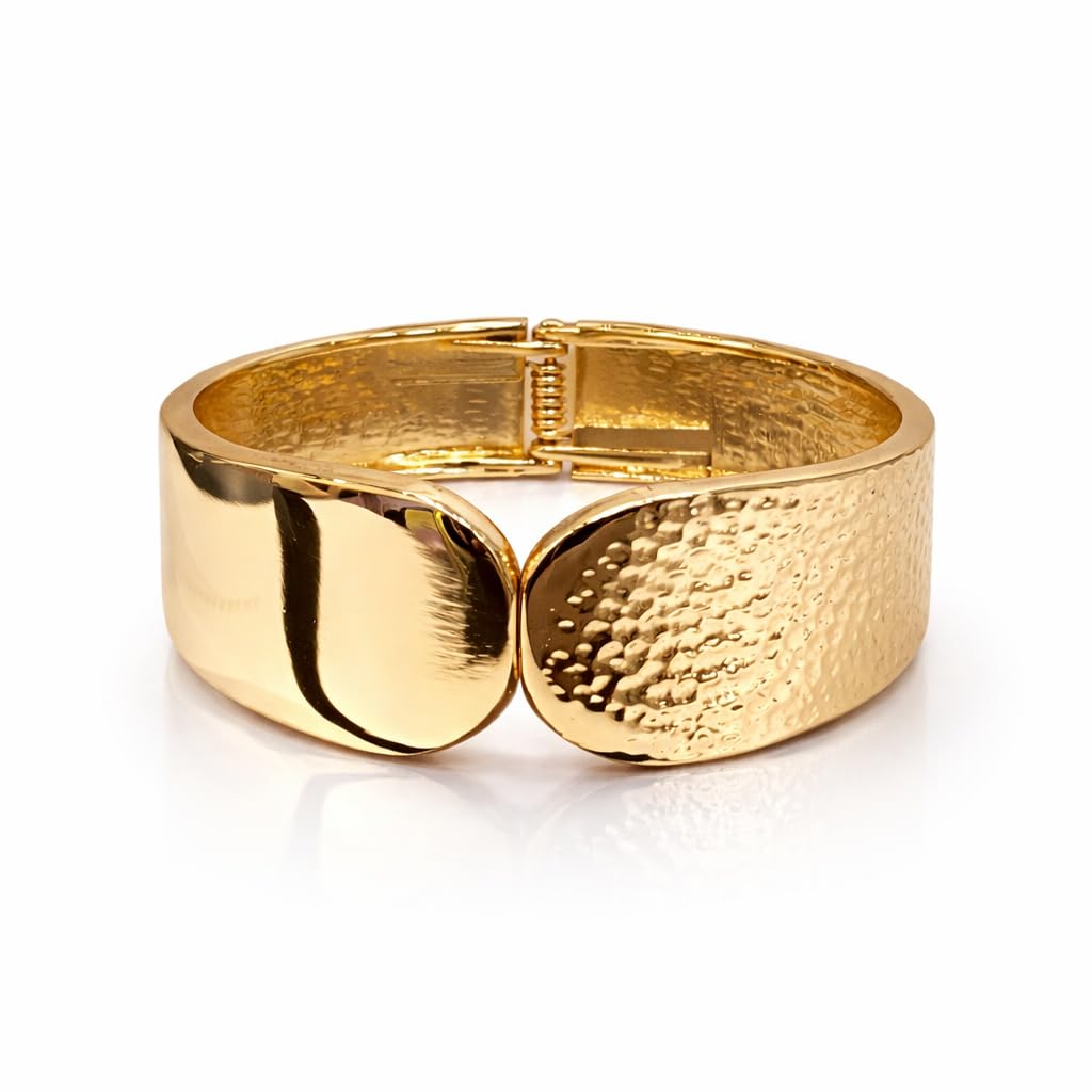 GC PREMIUM JEWELLERY Gold Plated Broad Bracelet for Women & Girls | Western Style Glossy & Textured Cuff Bracelet | Premiu... - Review, Price and Buying Guide