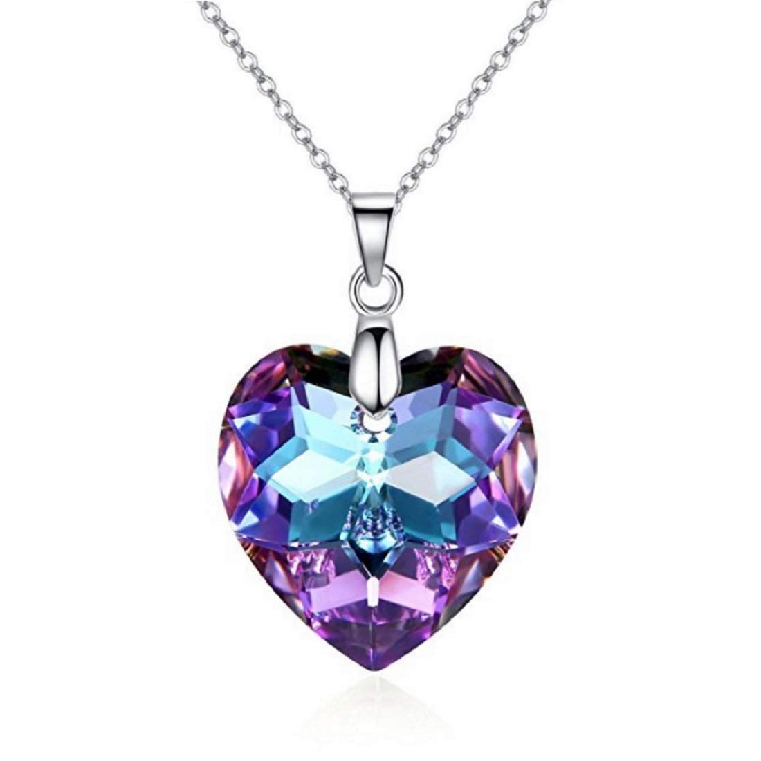 Crystalline Azuria Serces Kryształy Purpurowy Tęcza Zestaw Wisiorek Naszyjnik 45 cm Kolczyki Pozłacane 18 kt Białym Złotem