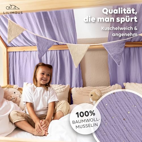 lilimaus Baldachim do łóżka, domek ze złotymi aplikacjami (w 12 kolorach) – z muślinu, 100% bawełny, dekoracyjny daszek do łóżka, domek dla dziewczynek i chłopców, zasłonka do łóżka dziecięcego