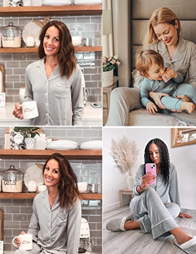 Image of Pjmlifecoco Pajamas Set Long Sleeve Womens Button Down Sleepwear Two Piece Nightwear Soft Pj Lounge Sets S-XXL