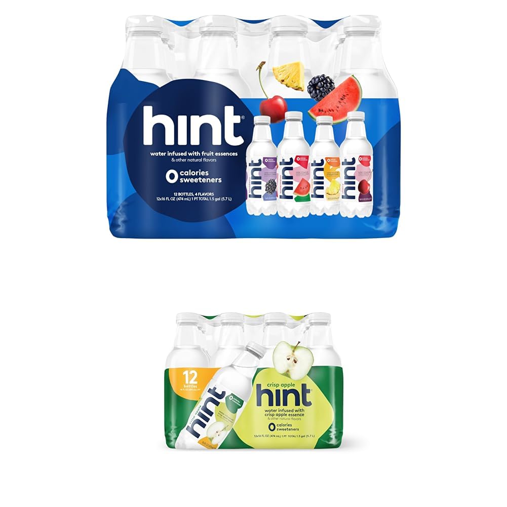 HintWater Variety Pack and Hint Water Crisp Apple (Pack of 24), 3 Bottles Each of: Blackberry, Cherry, Watermelon, and Pineapple & 12 Hint Water Crisp Apple, Zero Calories, Zero Sugar