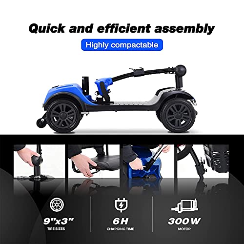 Powered Folding Mobility Scooter For Seniors, Electric Mobility Scooters For Adults - 265 Lbs Max Weight, Compact Mobility Scooters With Basket, Travel With Parents Gift For Parents(Blue, 10 Miles) #TOP4