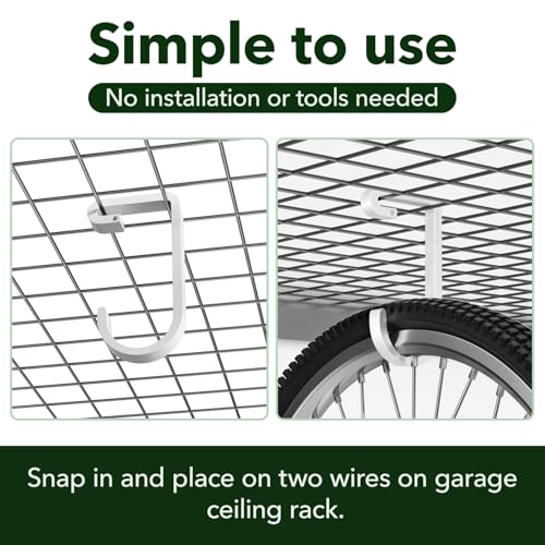 Thickened Hooks for Overhead Storage Racks,Garage Hooks for Ceiling,Add-On Storage Hook for Garage Ceiling Rack Wall Shelving,Heavy Duty Hanging Bike Hooks, Bike Hangers Bicycle Hooks 4 Pack, White - Thumbnail 3