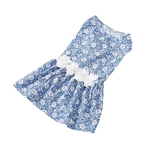 Vestido Floral para Cães, Vestidos para Cachorrinhos de Poliéster Azul Claro Confortáveis ​​respiráv