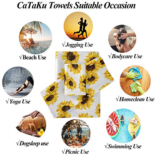 Cataku Towels Set 3-Piece, Tropical Sunflower Van Gogh Towel Bathroom Sets, 1 Bath Towel, 1 Washcloth, 1Hand Towel, Polka Dot Towel Set Of 3 Soft Multifuntion For Home Kitchen Hotel Gym Swim Spa.… #TOP1