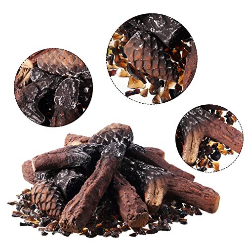 10 Pack Ceramic Wood Small Gas Fireplace Logs Set Ceramic Logs And 2 Lb Black Pit Fire Glass For Gas Insert, Ventless, Propane, Gel, Ethanol, Electric, Outdoor Fireplaces, Fire Pits #TOP3