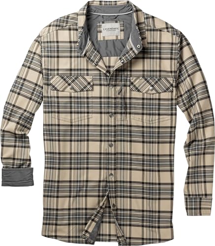 Legendary Whitetails Men's Performance Stretch Plaid Flannel Long Sleeve Snap Down Shirt Moisture Wicking Quick Dry, Dusty Moon Plaid, X-Large