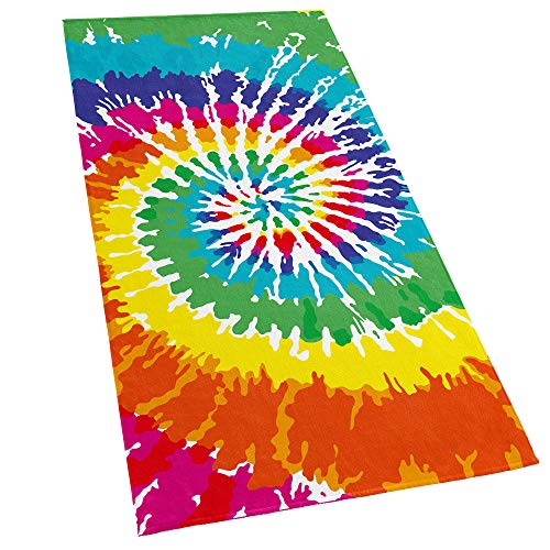 Softerry Tie Dye Beach Towel 30 X 60 Inches 100% Cotton Velour Rainbow Hippie Colors Printed (Rainbow, 30" X 60") #TOP16