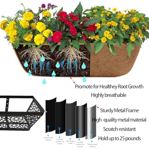 KIDYBELL 2 Pack 30" Window Box Planter for Outdoor Plants Railing Planter Window Box with Coco Fiber Liner Horse Trough Planters for Outdoor Deck Balcony Porch Fence Patio Garden Décor by KIDYBELL - Image 7