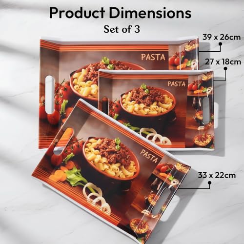 Image of UPC Crystal Melamine Serving Tray, Set of 3 (Small, Medium and Large Size) Ocean Series | Multicoloured, White