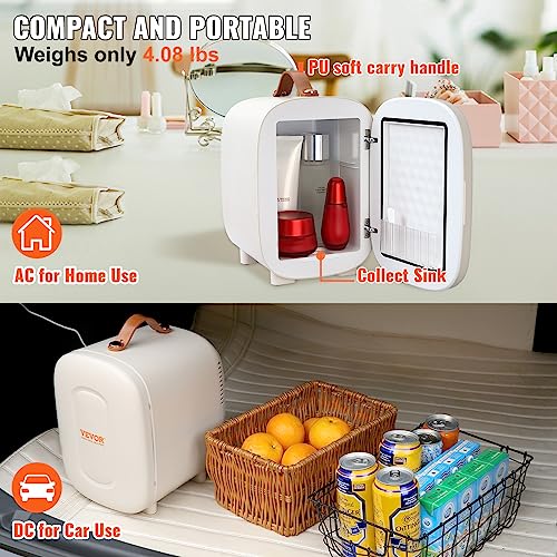 Vevor Mini Skin Care Fridge, 4 L/6 Can Cute Makeup Fridge For Cosmetics Beverage Fruit Milk, Ac/Dc Cooler & Warmer, Mute Tiny Refrigerator For Bedroom Office Dorm Desk Car, Etl Certified, White #TOP5