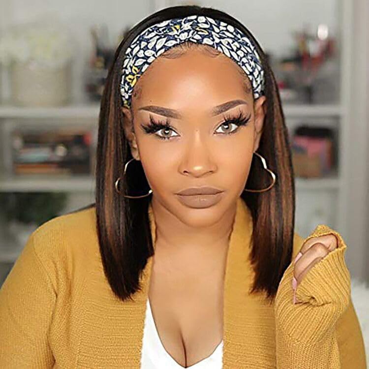 GOWIT Short Headband Wig 10 Inch Bob Headband Wigs for Black Women Glueless Half Wigs Heat Resistant Synthetic Headband Wig for Cosplay Party Daily Use(10",HL6/30/27)