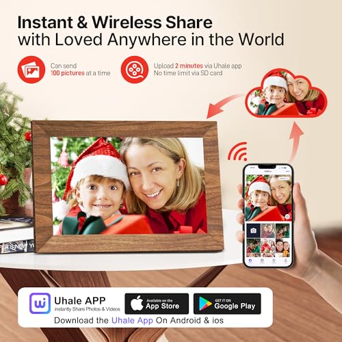 Uhale Digital Picture Frame 32GB Storage 10.1 Inch Wood WiFi Electronic Photo Frames SD Card Slot IPS Touch Screen HD Display Auto Rotate Slideshow Share Videos Photos Instantly Send Wishes Remotely - image 2