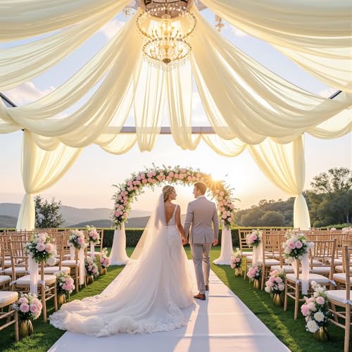 10ft×20ft Champagne Ceiling Drapes for Weddings Events Wrinkle-Free Polyester Ceiling Backdrop for Ten Canopy Church Stage Bedroom Decor 2 Panels 5×20ft by Besutolife - Used condition - Image 8