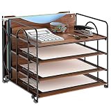 LUCYCAZ File Organizer - Paper Tray Organizer for Desk, 4 Tier Wood Desk Organizer for Hanging File
