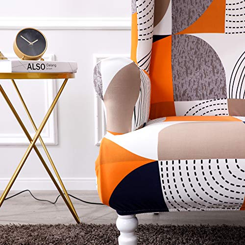 Wing Chair Covers, Ybenwl 2 Pieces Stretch Geometric Printed Wingback Chair Slipcovers Elastic Polyester Spandex Fabric Stretch Sofa Armchair Slipcovers Washable Furniture Protector (Colourful) #TOP5