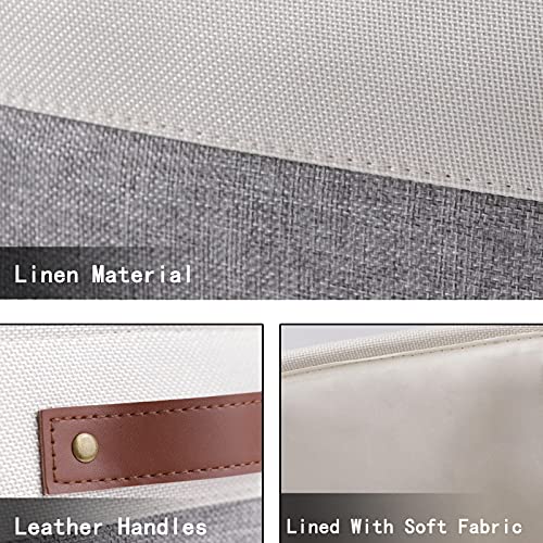 Hnzige Fabric Storage Baskets For Shelves(3 Pack) Large Collapsible Storage Baskets For Organizing, Decorative Baskets Bins Set With Handles For Closet, Clothes, Toy, Home(White&Gray,15" X 11" X 9.5") #TOP5