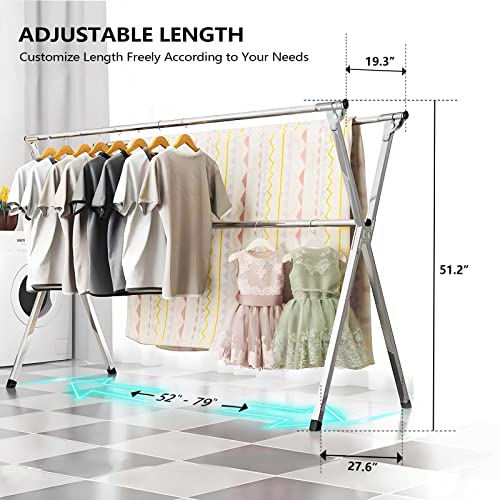 URYAN 79 Inches Stainless Steel Clothes Drying Rack, Heavy Duty Laundry Drying Rack Folding Indoor Outdoor, Portable Drying Rack Clothing, Free-Standing Laundry Stand with 20 Windproof Hooks by URYAN - Image 3