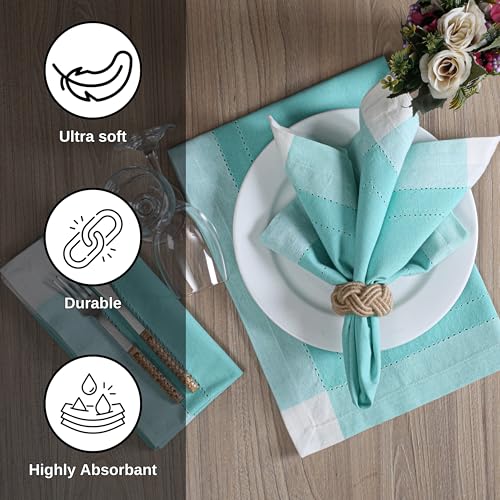 Homidate Cotton Cloth Napkins Set of 12 – 20x20 Aqua Green Double Hemstitched – Machine Washable Dinner Napkins for Weddings, Everyday Dining & Events by HOMIDATE - Used condition - Image 5