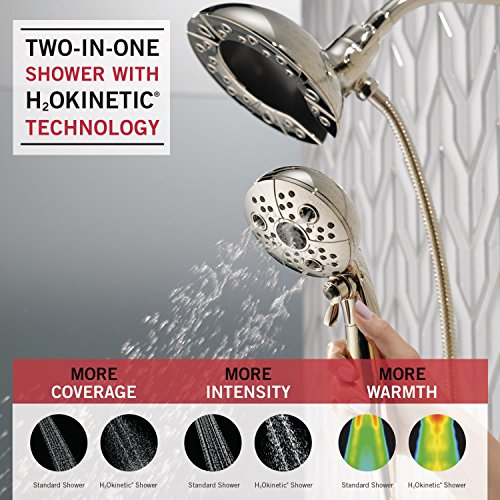 Delta Faucet 5-Spray In2Ition Dual Shower Head With Handheld Spray, H2Okinetic Shower Head With Hose, Showerheads, Handheld Shower Heads, Magnetic Docking, Polished Nickel 58480-Pn-Pk #TOP14