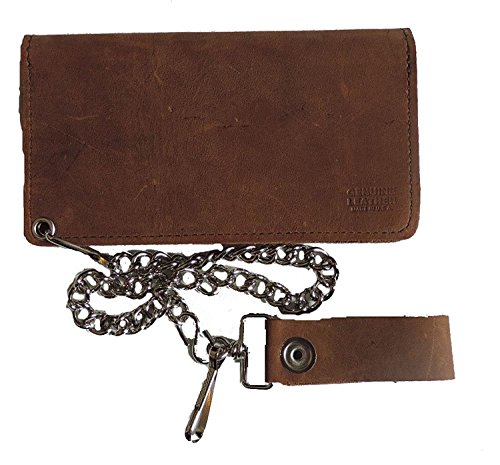 Leather Biker Billfold Chain 8 inch Wallet Natural Tan Brown Distressed Leather Made in USA3
